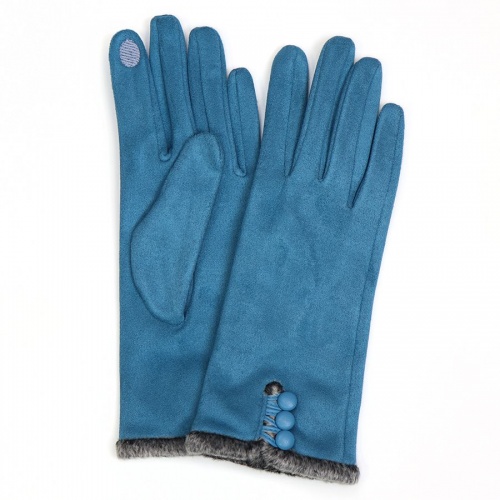 Blue Faux Suede Button Detail Gloves by Peace of Mind
